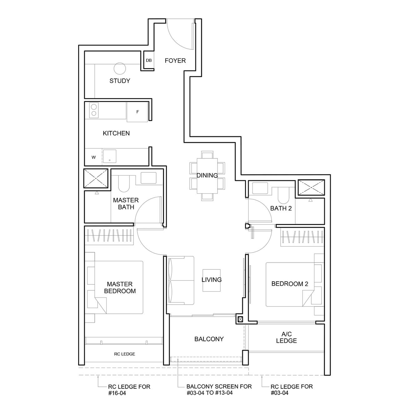 2 Bedroom + Study Type B4 764 sqft