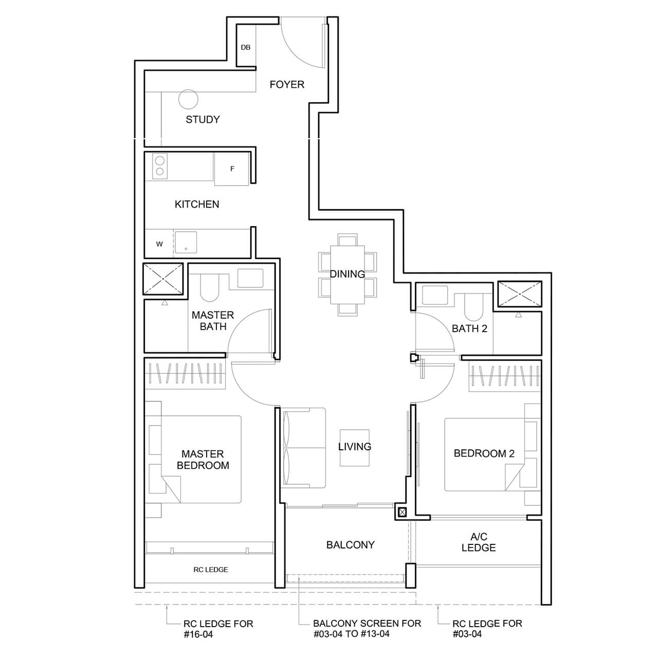 2 Bedroom + Study Type B4A 764 sqft