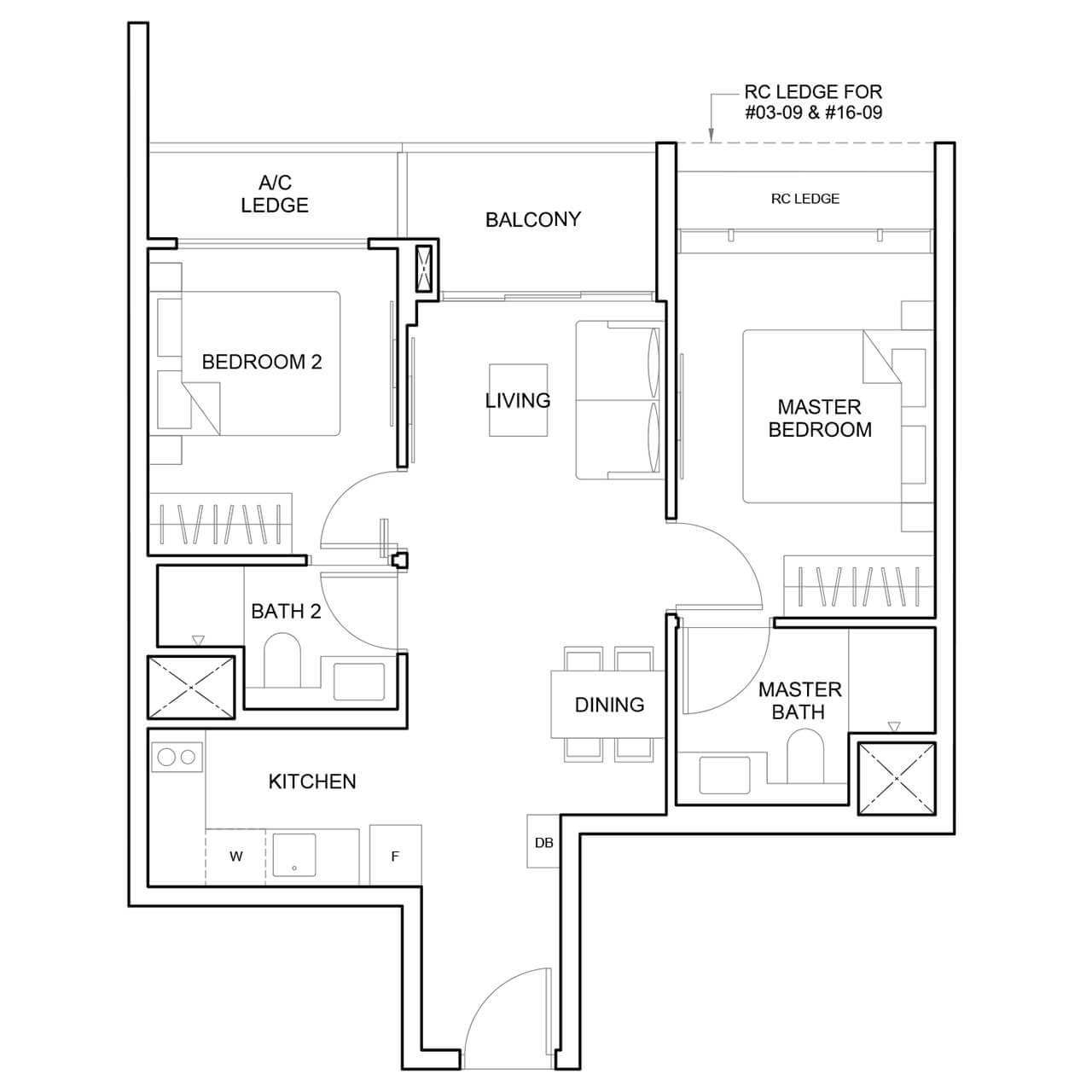 2 Bedroom Type B2 678 sqft