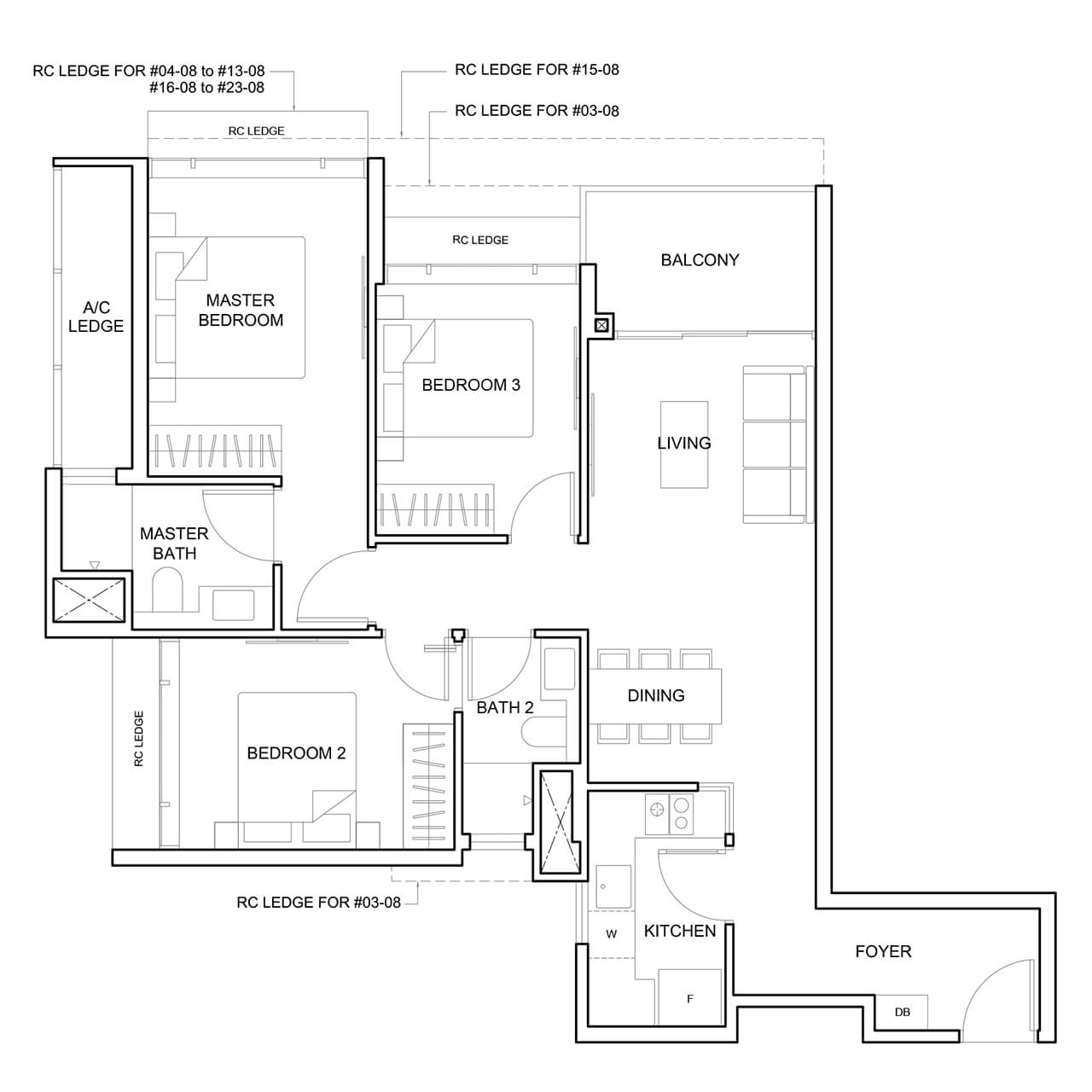 3 Bedroom Type C1 969 sqft