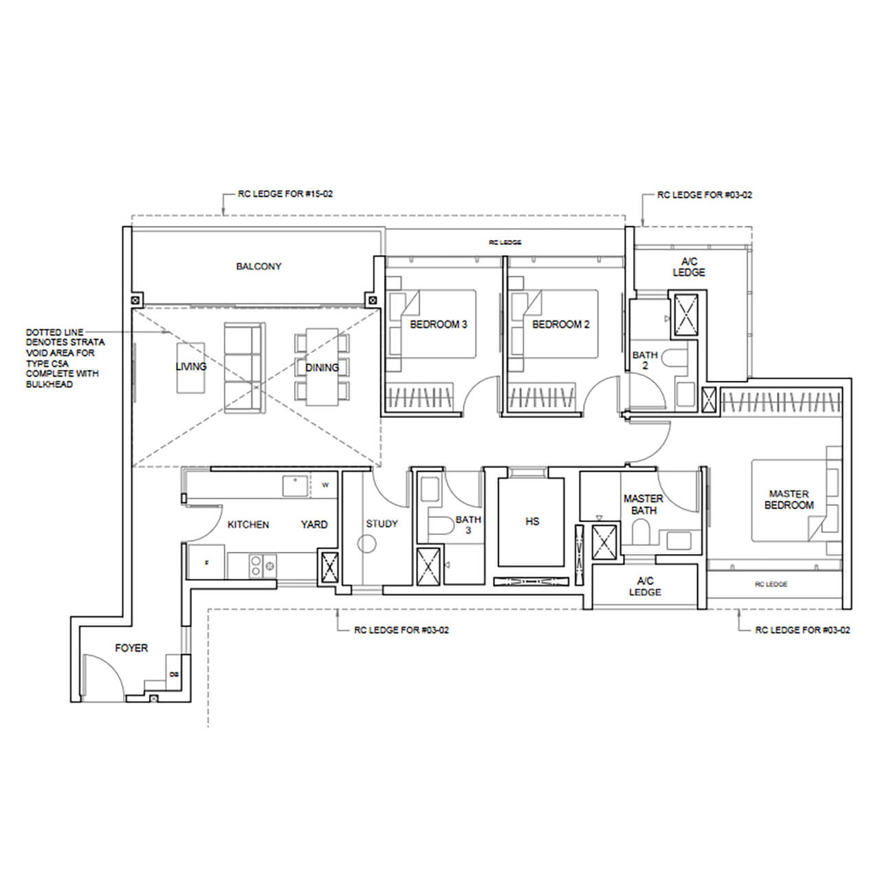 3 Bedroom Premium + Study Type C5A 1,496 sqft (with 215 sqft void)